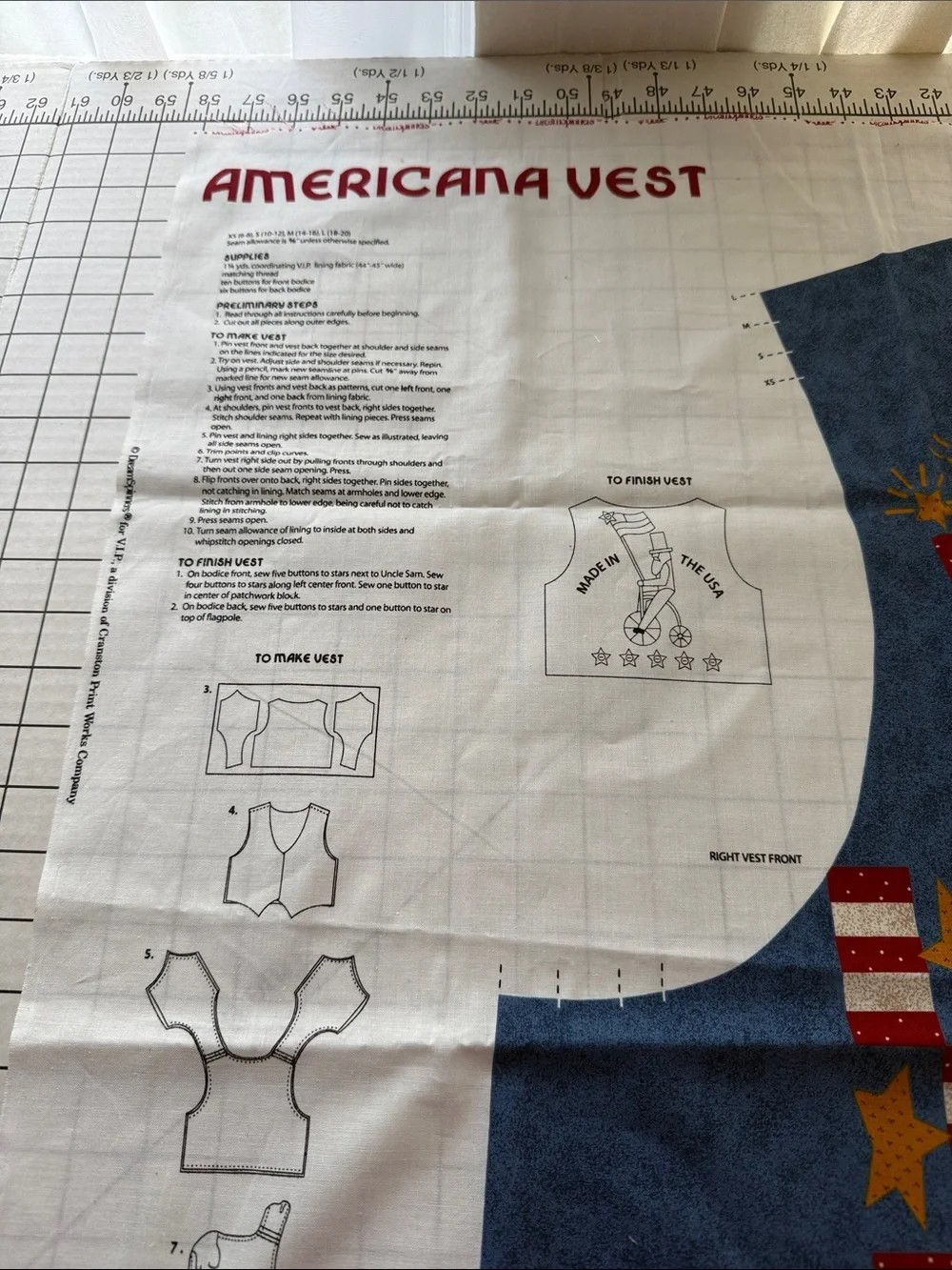 Vintage DreamSpinners Americana Vest Fabric Panel Uncut Patriotic Sewing Project
